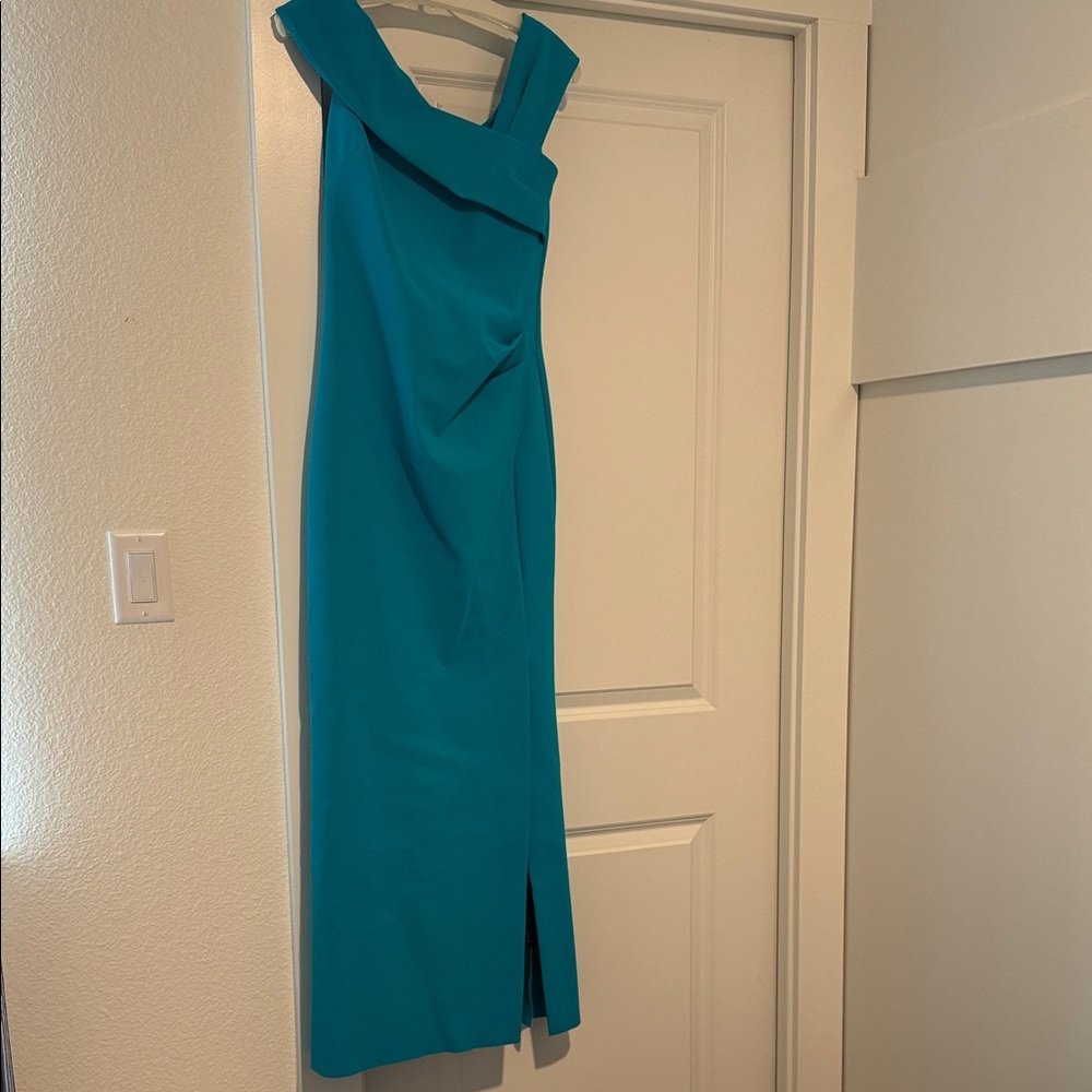 One-Shoulder Teal Floor Length Dress - Sleek Evening Dress